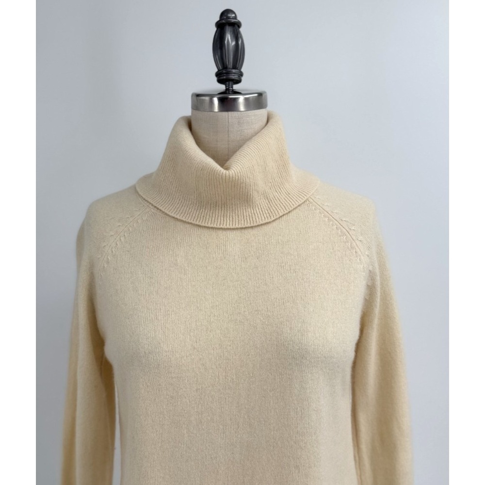 Massimo Dutti Turtleneck Sweater XS Wool Cashmere Tie Front Beige Minimalist - Picture 4 of 12